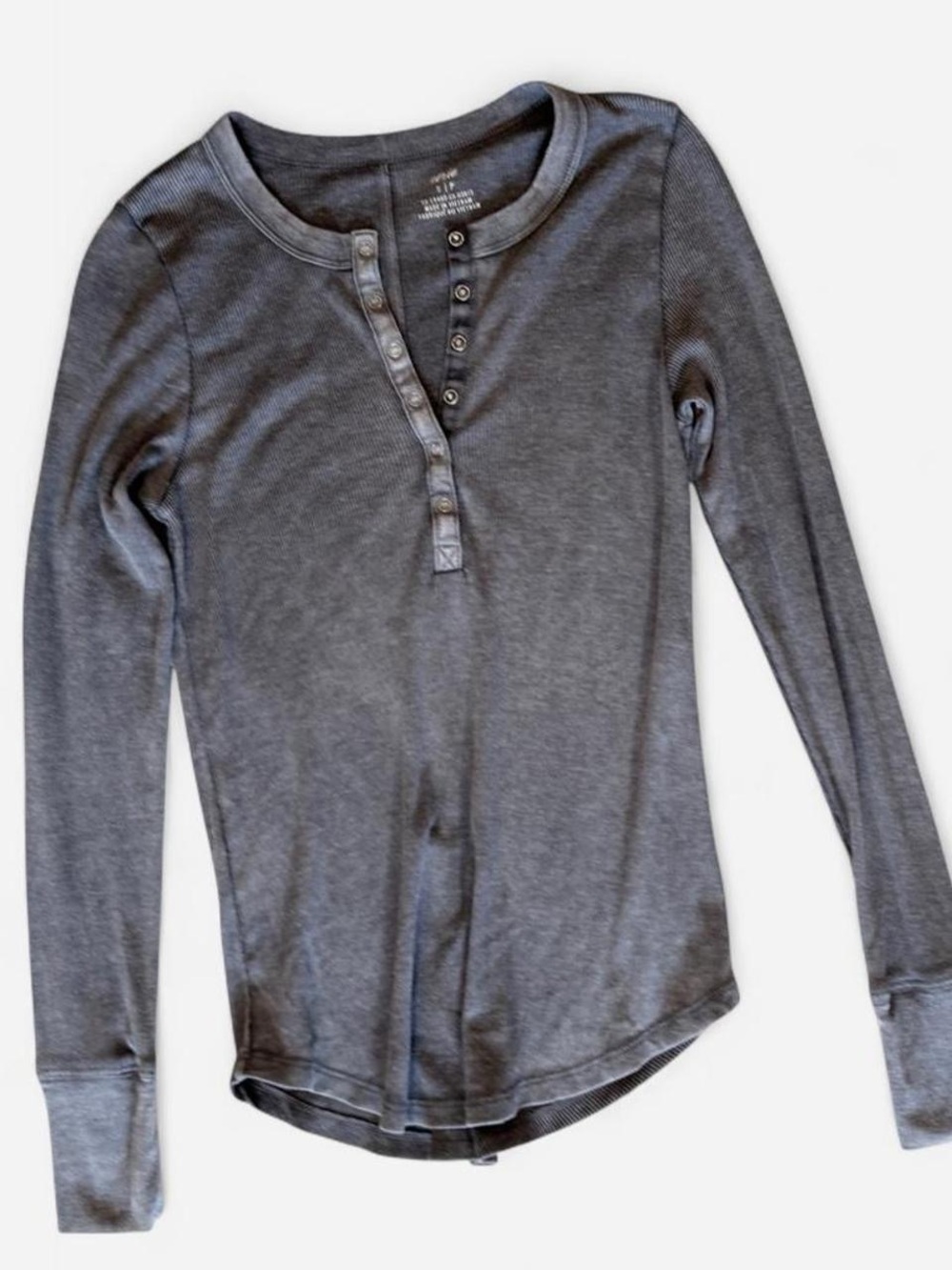 Aerie Charcoal Gray Ribbed Snap Henley Long Sleeve Top Small